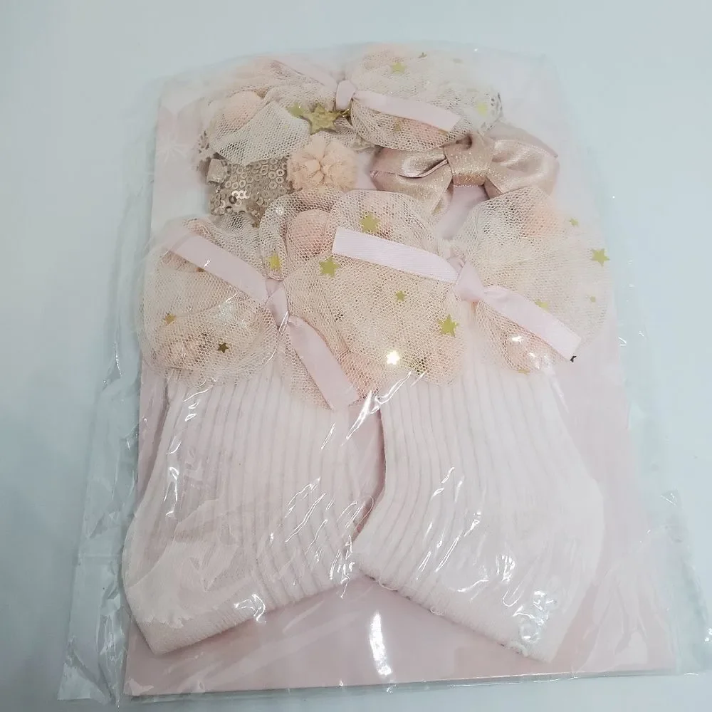 NIB Chicbaby Pink & Gold Hair Accessories & Socks